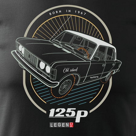 Tričko s autem velké Fiat 125p pánské černé REGULAR