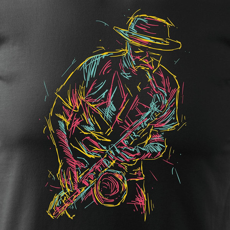 Rock rock jazz tričko se saxofonem pánské černé REGULAR