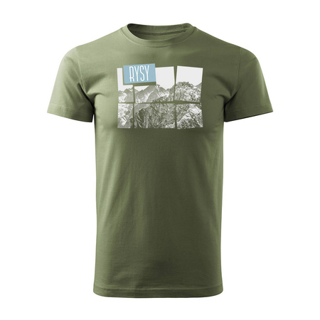 Tričko s horami turistické Tatra Rysy Rysy pánské trekingové khaki REGULAR