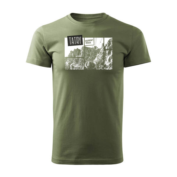Tričko s horami Tatry Kasprowy Wierch trekkingové pánské khaki REGULAR