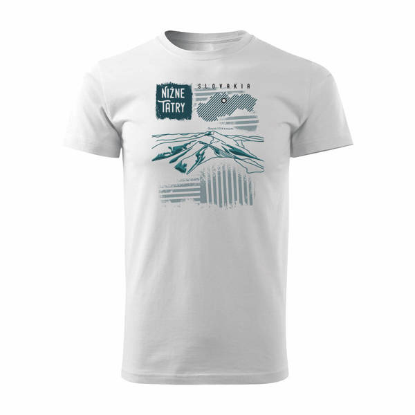 Tričko s motivem horské turistiky Tatry Nízké Tatry Chopok pánské trekingové bílé REGULAR