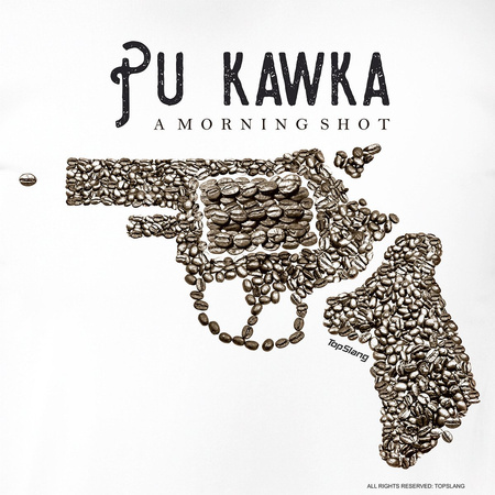 PuKawka pánské tričko s kávovou pistolí bílé REGULAR