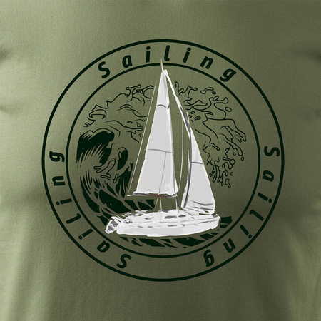 Pánské khaki tričko REGULAR s plachetnicí na jachtě