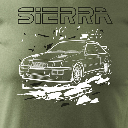 Ford Sierra RS 500 cosworth pánské khaki tričko s autem Ford Sierra RS 500