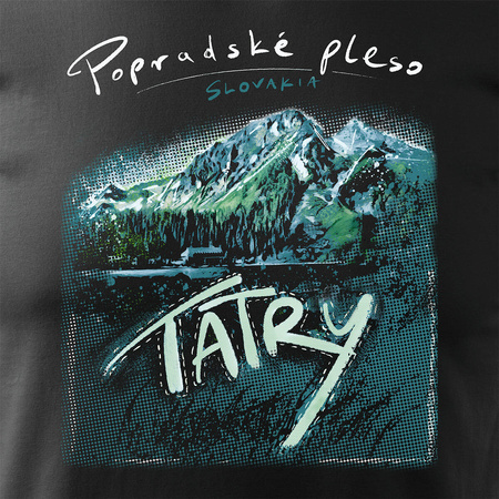 Tričko s motivem hor Tatry Popradské Pleso pánské trekingové černé REGULAR