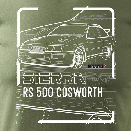 Ford Sierra RS 500 cosworth pánské khaki tričko s autem Ford Sierra RS 500