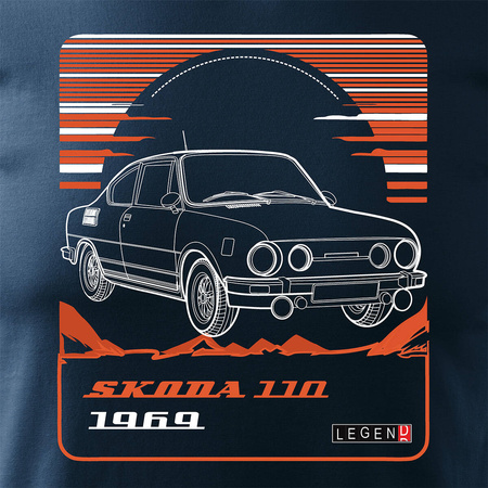Tričko s motivem Škoda 110 R PRL legend car pánské tmavě modré REGULAR