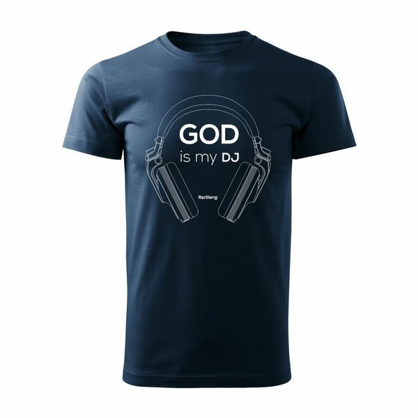 Tričko se sluchátky pro DJ God is My DJ pánské tmavě modré REGULAR