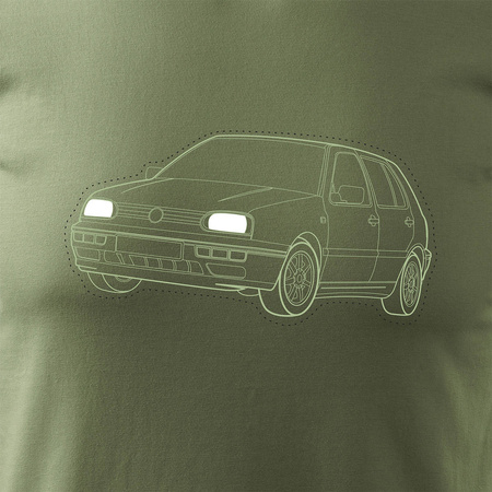 VW Golf 3 tričko s autem Golf pánské khaki REGULAR