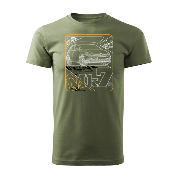 VW Golf 7 VII pánské khaki tričko REGULAR s motivem auta
