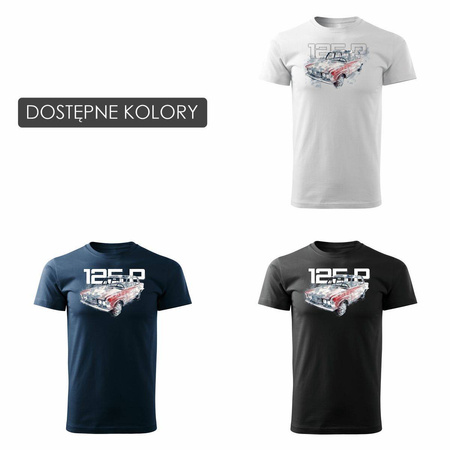 Tričko s autem velké Fiat 125p FSO PRL pánské bílé REGULAR