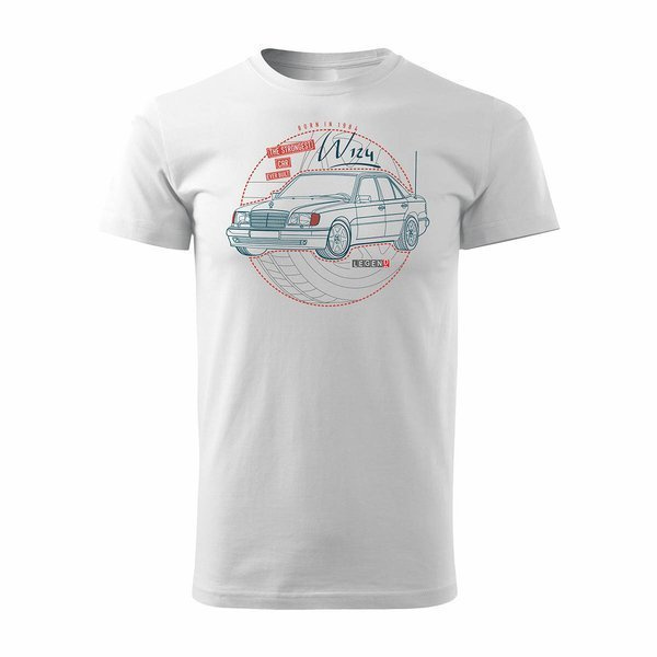Automobilové tričko s autem Mercedes E W124 pánské bílé REGULAR
