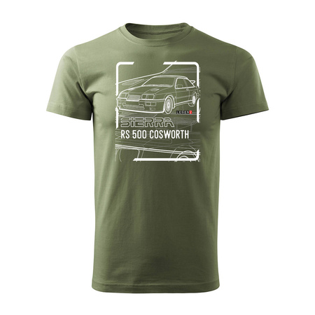 Ford Sierra RS 500 cosworth pánské khaki tričko s autem Ford Sierra RS 500