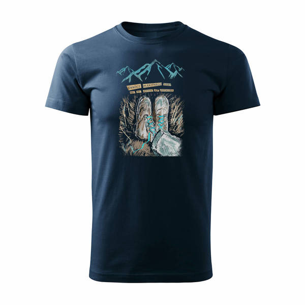 Outdoorové tričko v horách pro turistu Stan Tatra s horskými botami pánské tmavě modré REGULAR