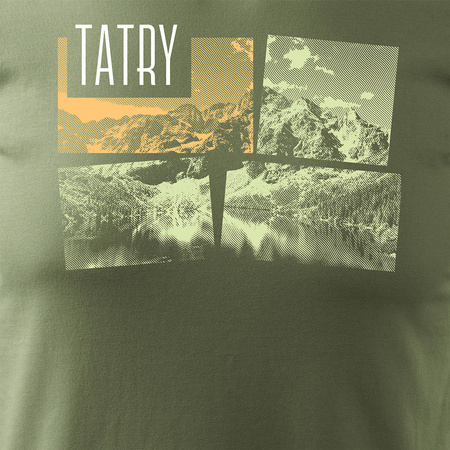 Tričko s horami turistika Tatry Morskie Oko pánské trekkingové khaki REGULAR