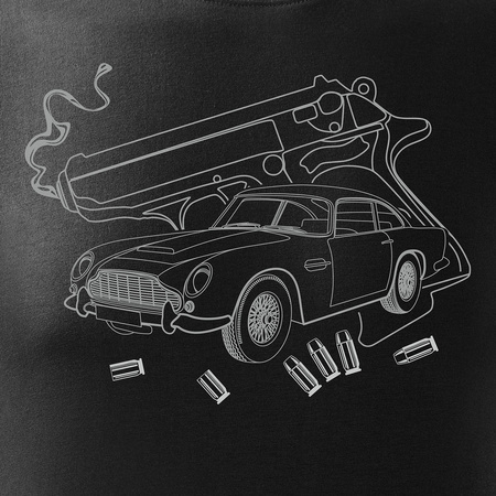 Aston Martin DB5 super agent auto tričko s pistolí pánské černé REGULAR