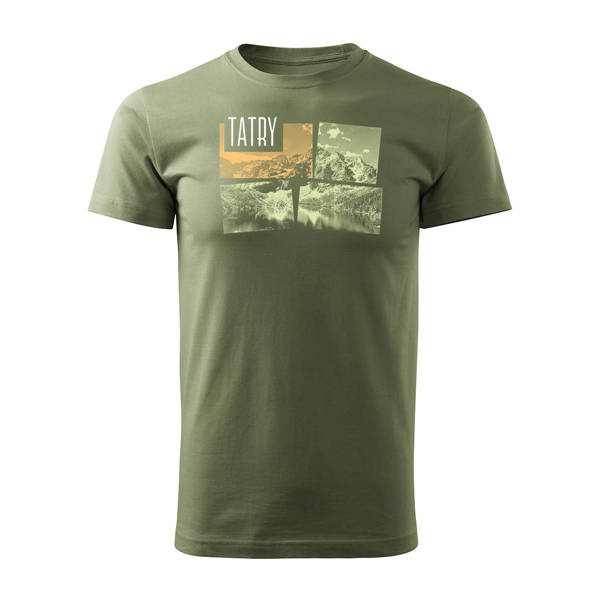 Tričko s horami turistika Tatry Morskie Oko pánské trekkingové khaki REGULAR
