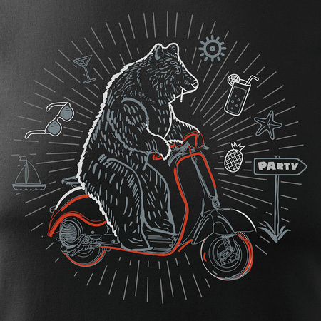 Pánské tričko Vespa bear scooter černé REGULAR