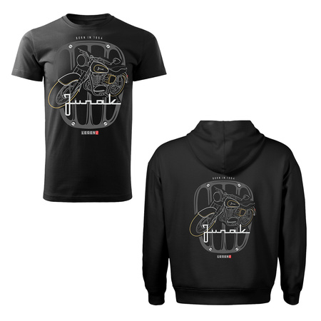 Sada mikina s kapucí tričko s motocyklem Junak M10 pánské černé