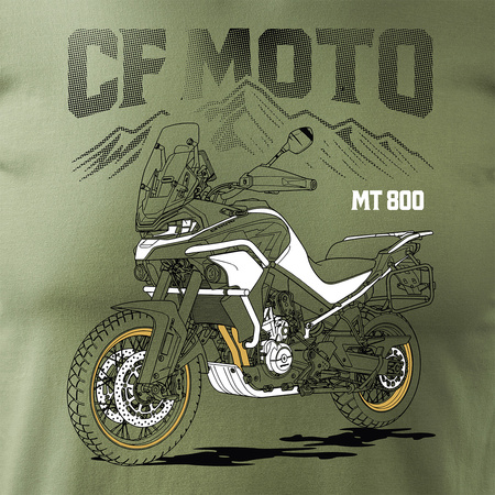 CF MOTO MT800 pánské khaki tričko s motivem motorky
