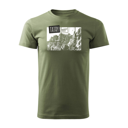 Tričko s horami Tatry Kasprowy Wierch trekkingové pánské khaki REGULAR