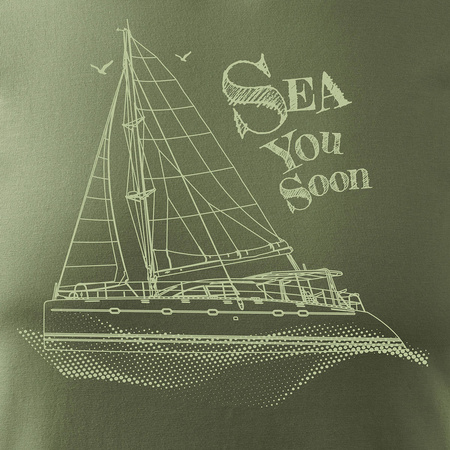 Pánské khaki tričko REGULAR s plachetnicí na jachtě