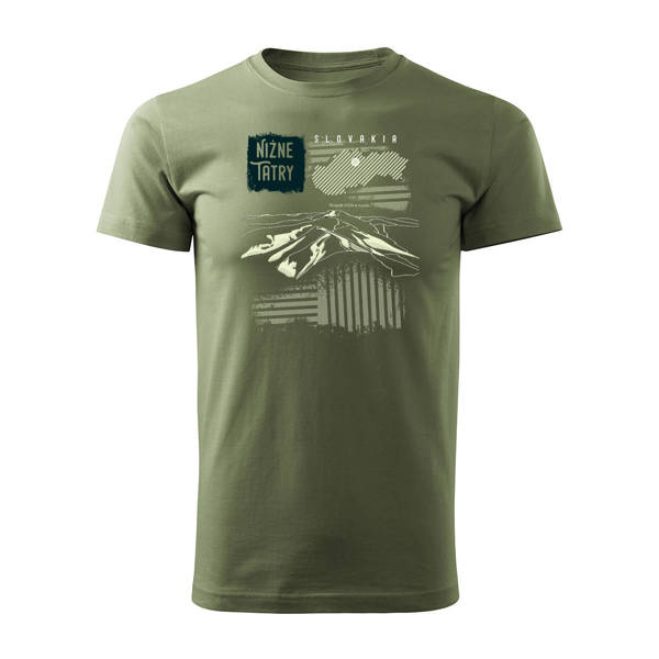 Tričko s horami turistické Tatry Nízké Tatry Chopok trekkingové pánské khaki REGULAR