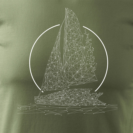 Pánské khaki tričko REGULAR s plachetnicí na jachtě