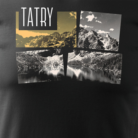 Tričko s horami turistika Tatry Morskie Oko pánské trekkingové černé REGULAR