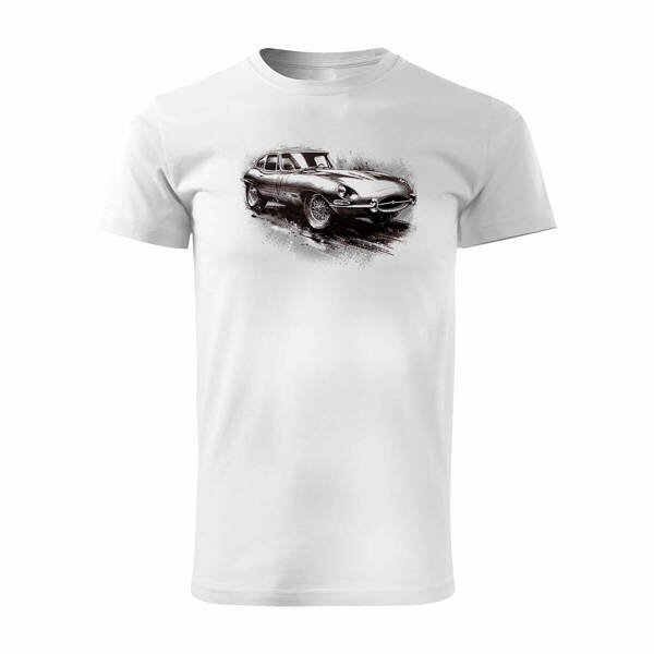 Jaguar auto tričko s jaguar e-type e type etic collectible pánské bílé REGULAR