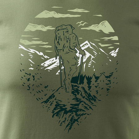 Tričko s horami turistické tatra trekkingové pánské khaki REGULAR