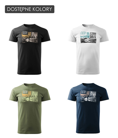 Tričko s horami turistika Tatry Morskie Oko pánské trekkingové tmavě modré REGULAR