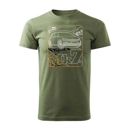 VW Golf 7 VII pánské khaki tričko REGULAR s motivem auta