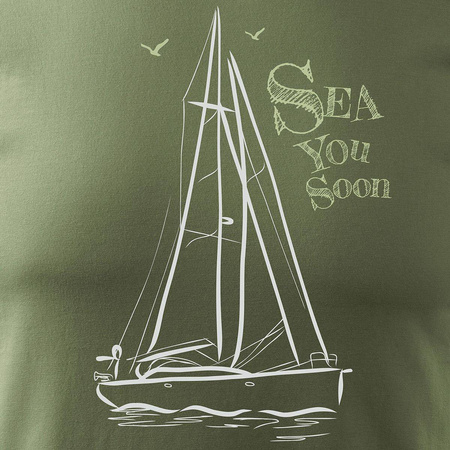 Pánské khaki tričko REGULAR s plachetnicí na jachtě