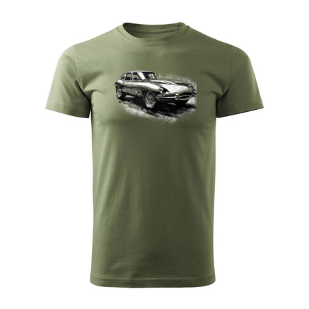 Jaguar auto tričko s jaguar e-type etype sběratelské pánské khaki REGULAR