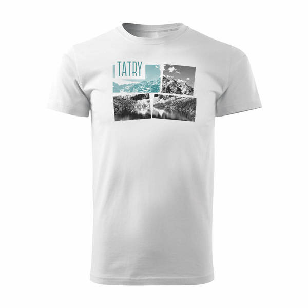 Tričko s horami turistické Tatry Morskie Oko pánské trekkingové bílé REGULAR