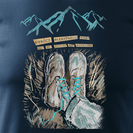 Outdoorové tričko v horách pro turistu Stan Tatra s horskými botami pánské tmavě modré REGULAR