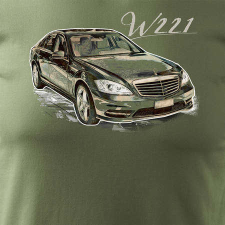 Mercedes S W221 khaki pánské sběratelské tričko s motivem auta REGULAR