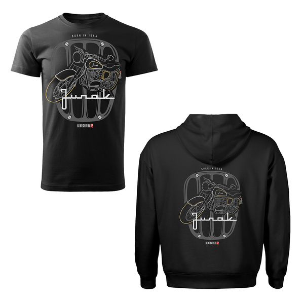 Sada mikina s kapucí tričko s motocyklem Junak M10 pánské černé
