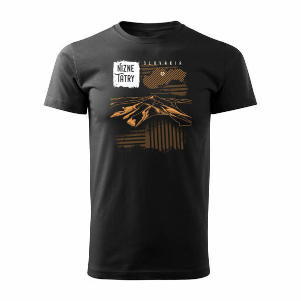 Tričko s horami turistické Tatry Nízké Tatry Chopok pánské trekingové černé REGULAR