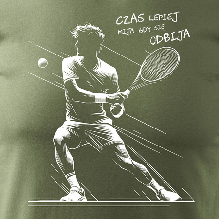 Pánské khaki tenisové tričko REGULAR s tenisovou raketou