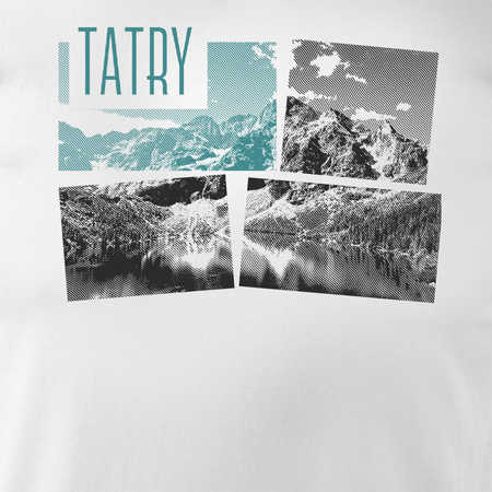 Tričko s horami turistické Tatry Morskie Oko pánské trekkingové bílé REGULAR
