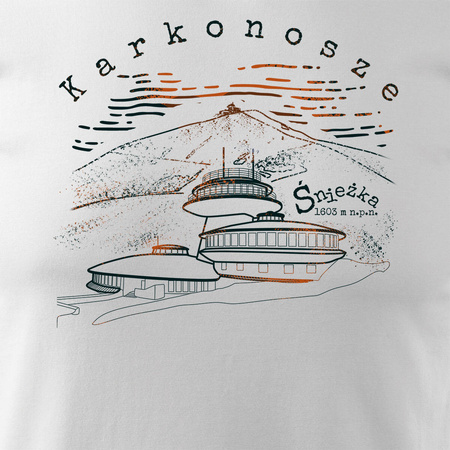 Tričko s horami Karkonosze Śnieżka Sudety trekking pánské bílé REGULAR