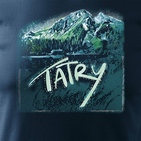 Tričko s motivem hor Tatry Slovenská trekkingová pánská tmavě modrá REGULAR