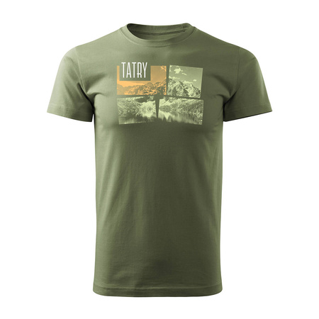 Tričko s horami turistika Tatry Morskie Oko pánské trekkingové khaki REGULAR
