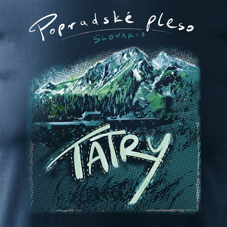 Tričko s horami turistika Tatry Popradské Pleso pánské trekingové tmavě modré REGULAR