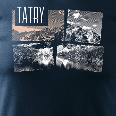 Tričko s horami turistika Tatry Morskie Oko pánské trekkingové tmavě modré REGULAR