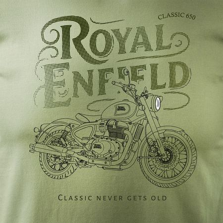 Royal Enfield Classic 650 Legend pánské khaki tričko s motivem motorky