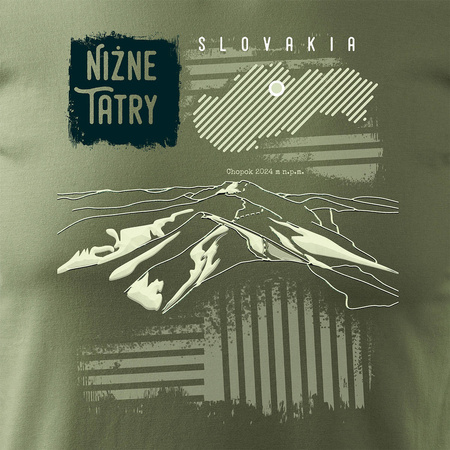 Tričko s horami turistické Tatry Nízké Tatry Chopok trekkingové pánské khaki REGULAR