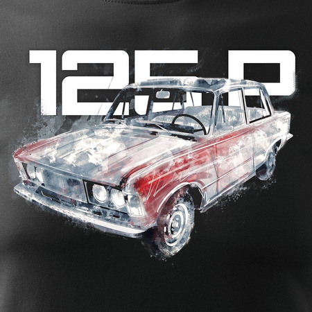 Tričko s autem velké Fiat 125p FSO PRL pánské černé REGULAR